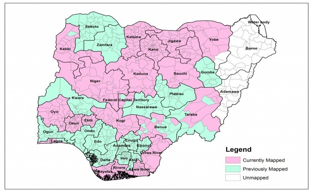 Map of Nigeria displaying study area